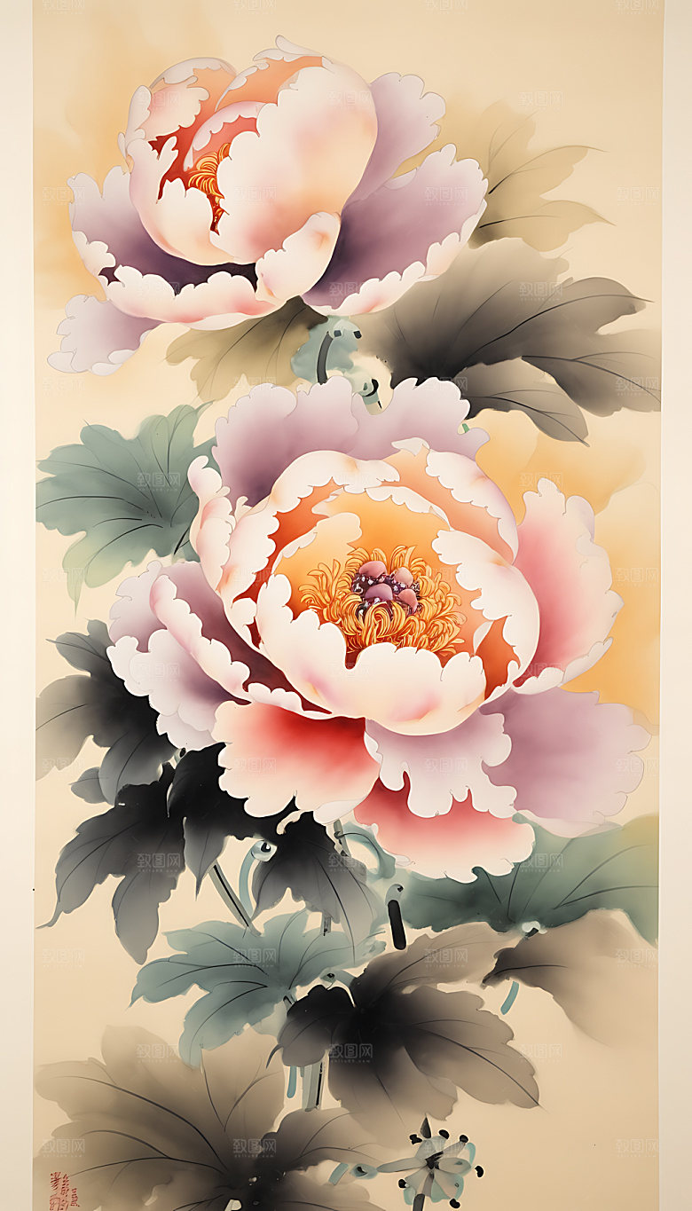牡丹传统元素插画
