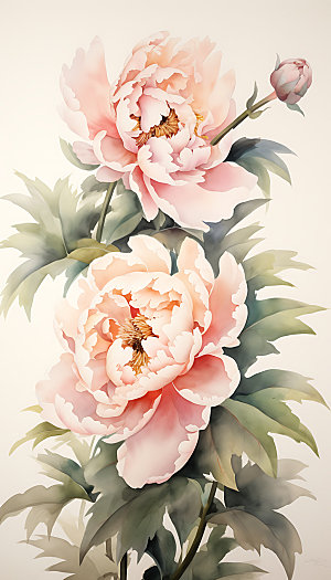 牡丹水彩花卉插画