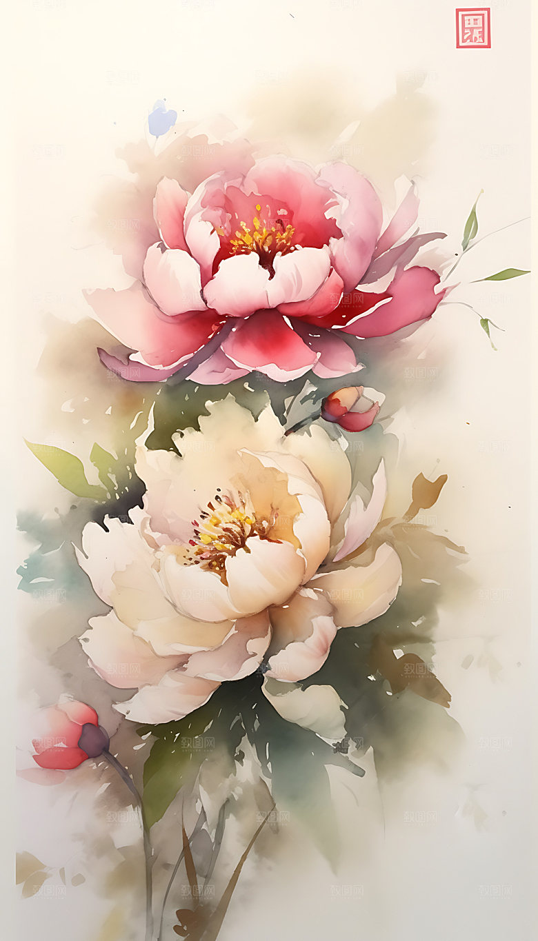 牡丹清新插画