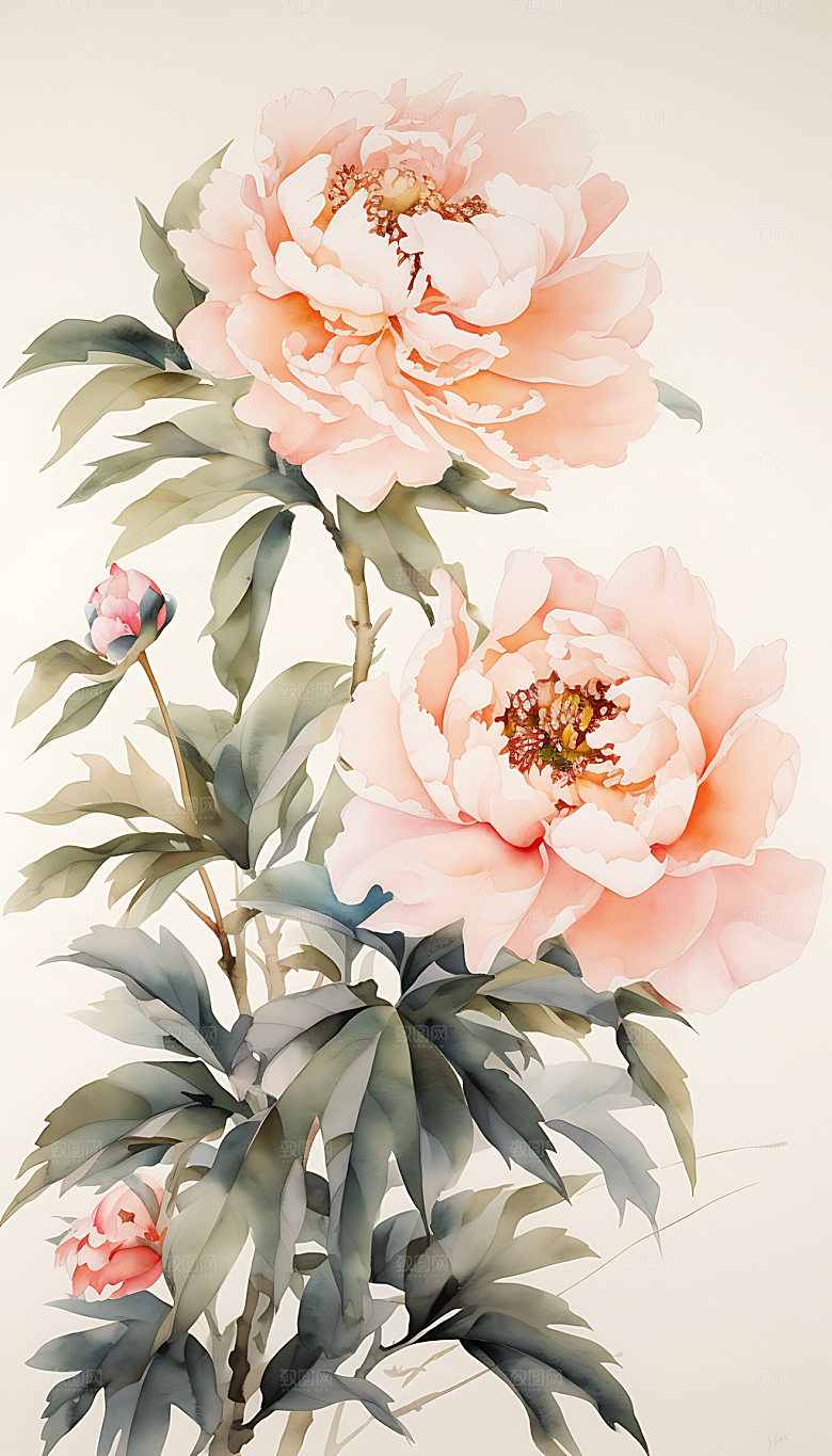 牡丹花卉富贵插画