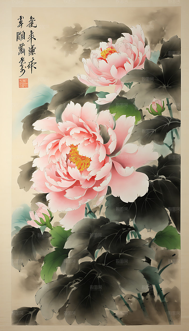 牡丹植物花卉插画