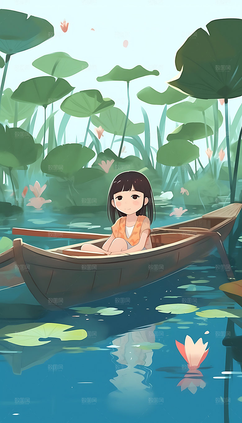 处暑夏日手绘插画