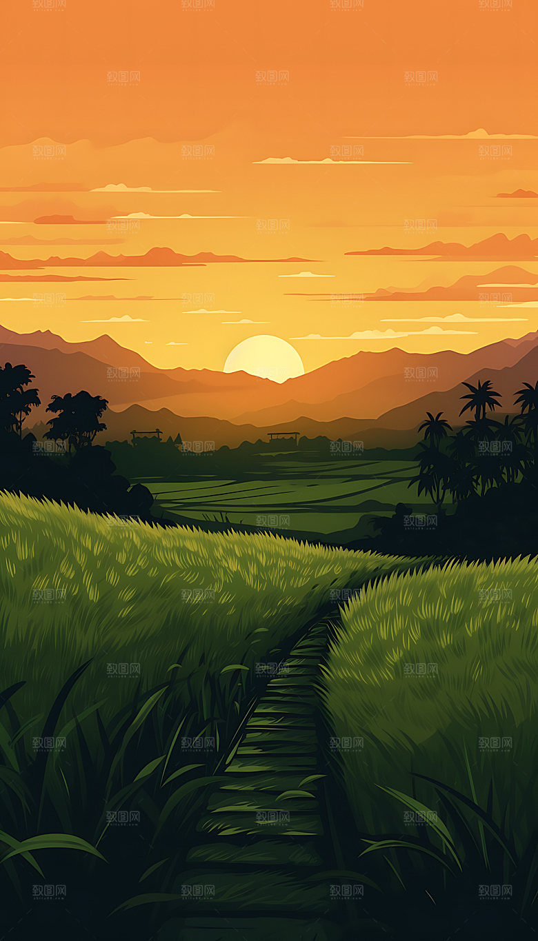 处暑夏日自然插画
