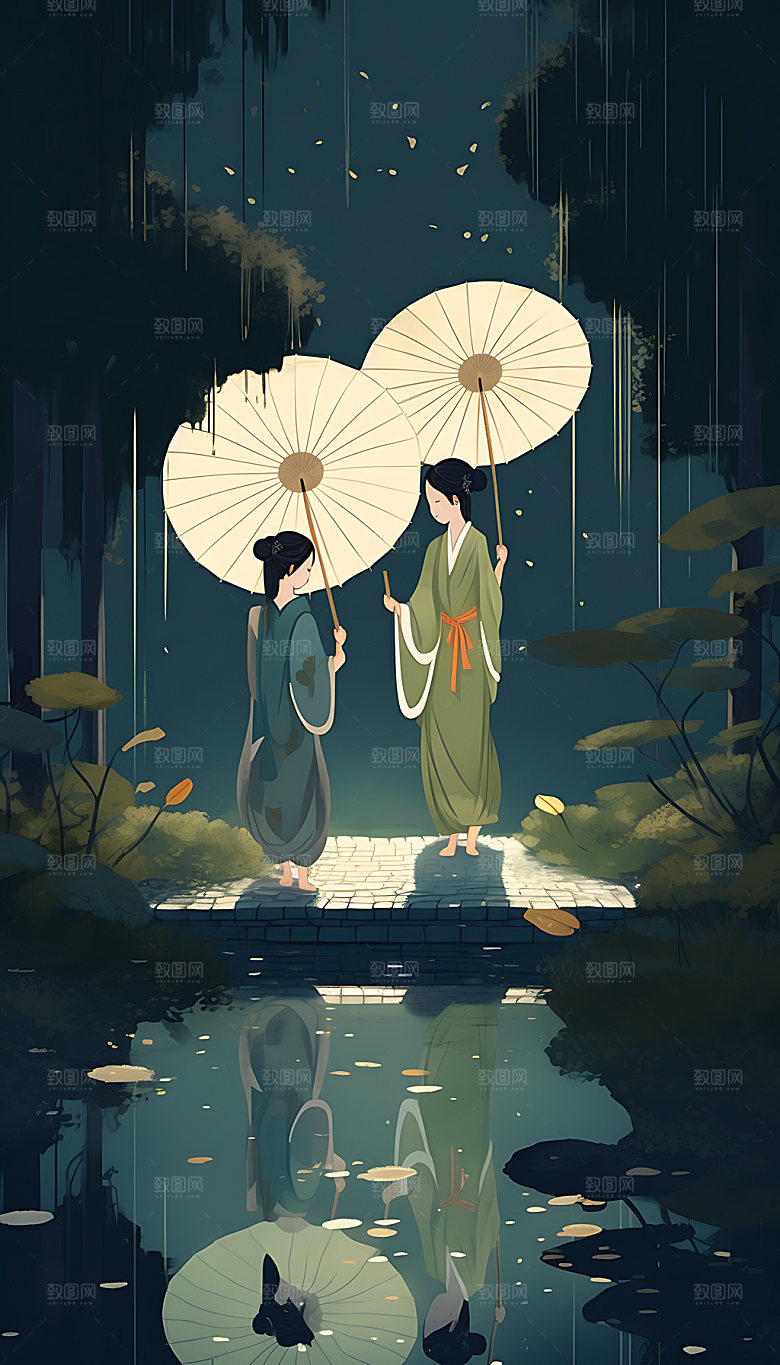 大暑手绘节气插画