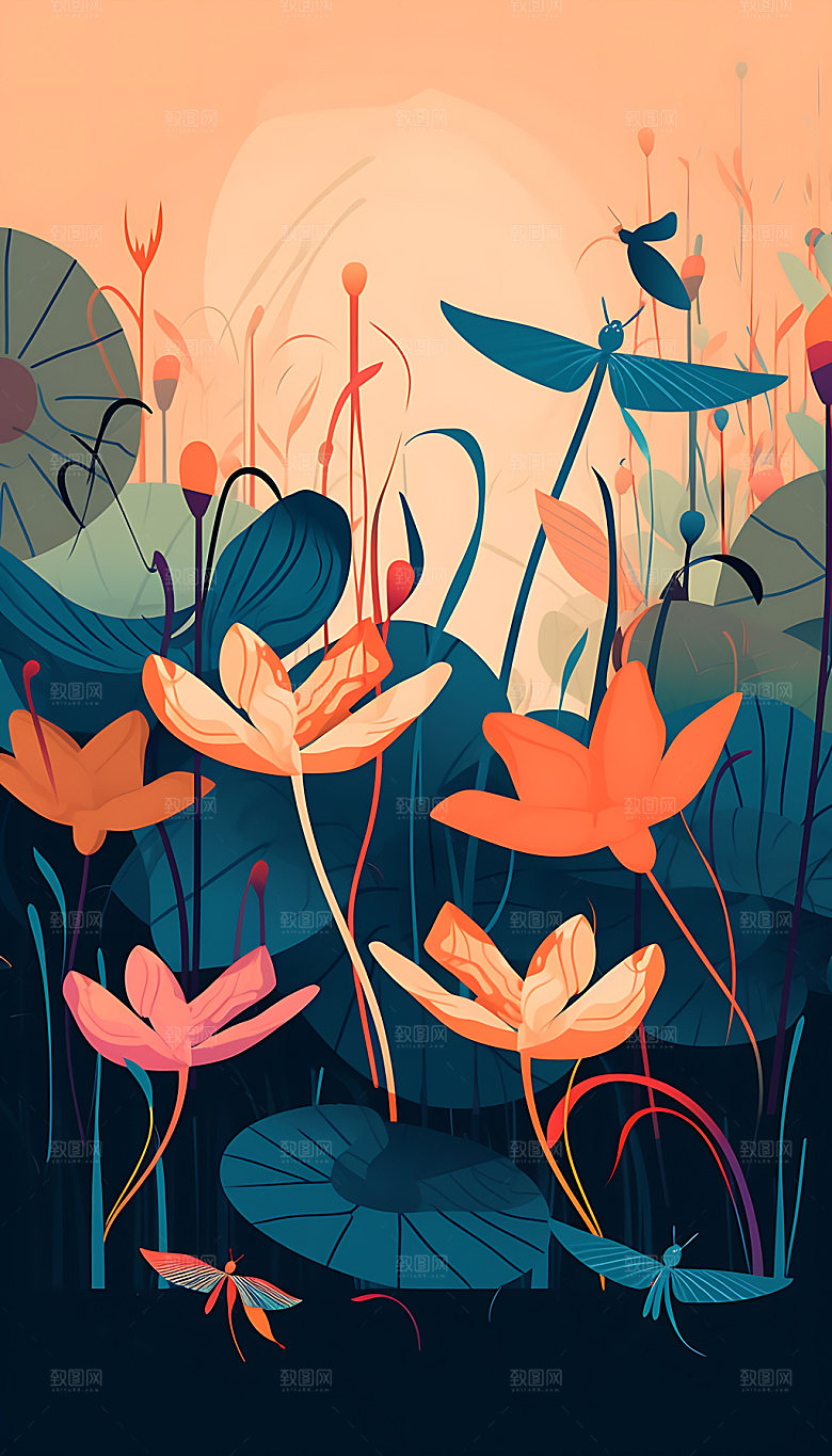 大暑炎热节气插画