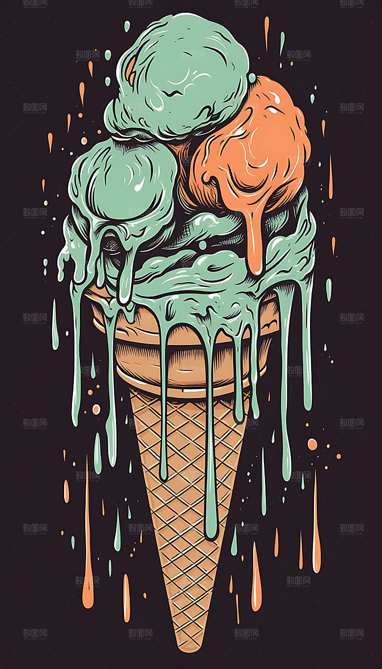 大暑炎热消暑插画