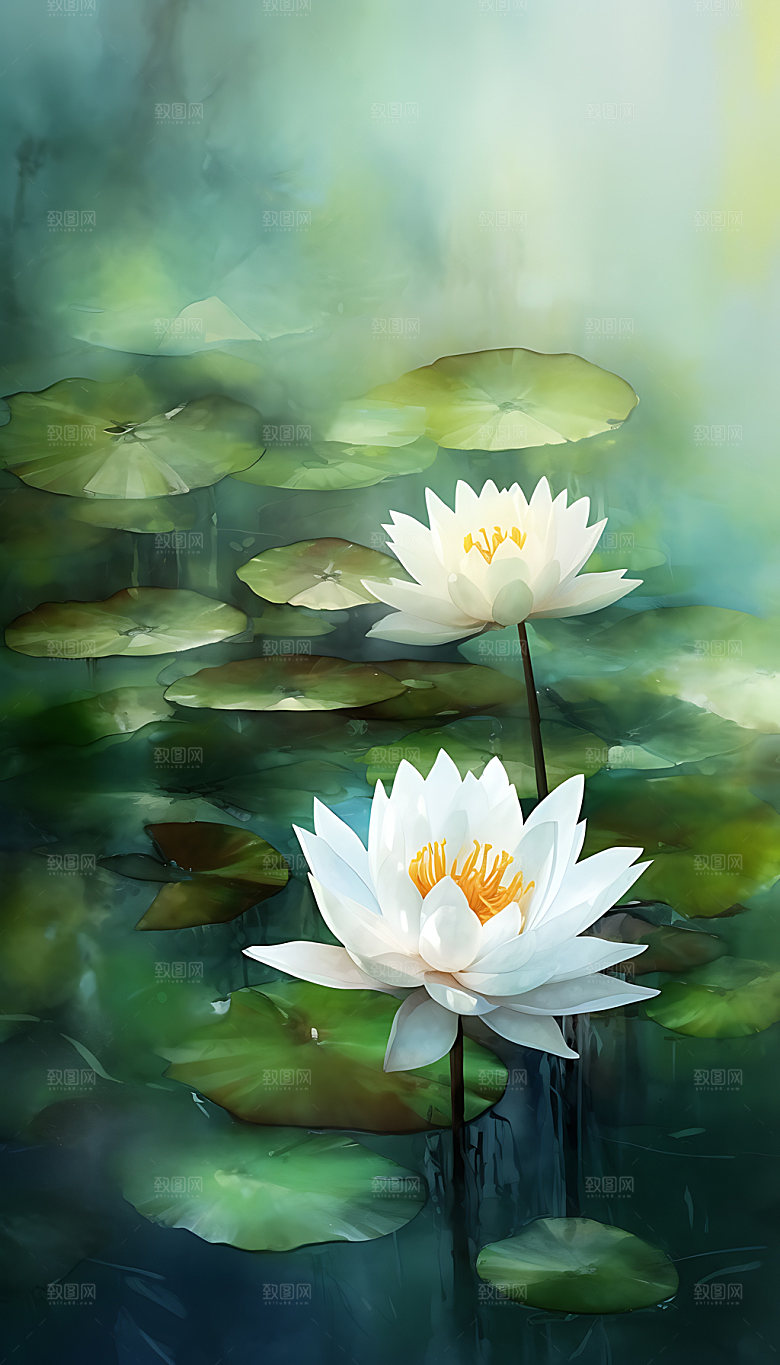 荷花花卉水彩插画