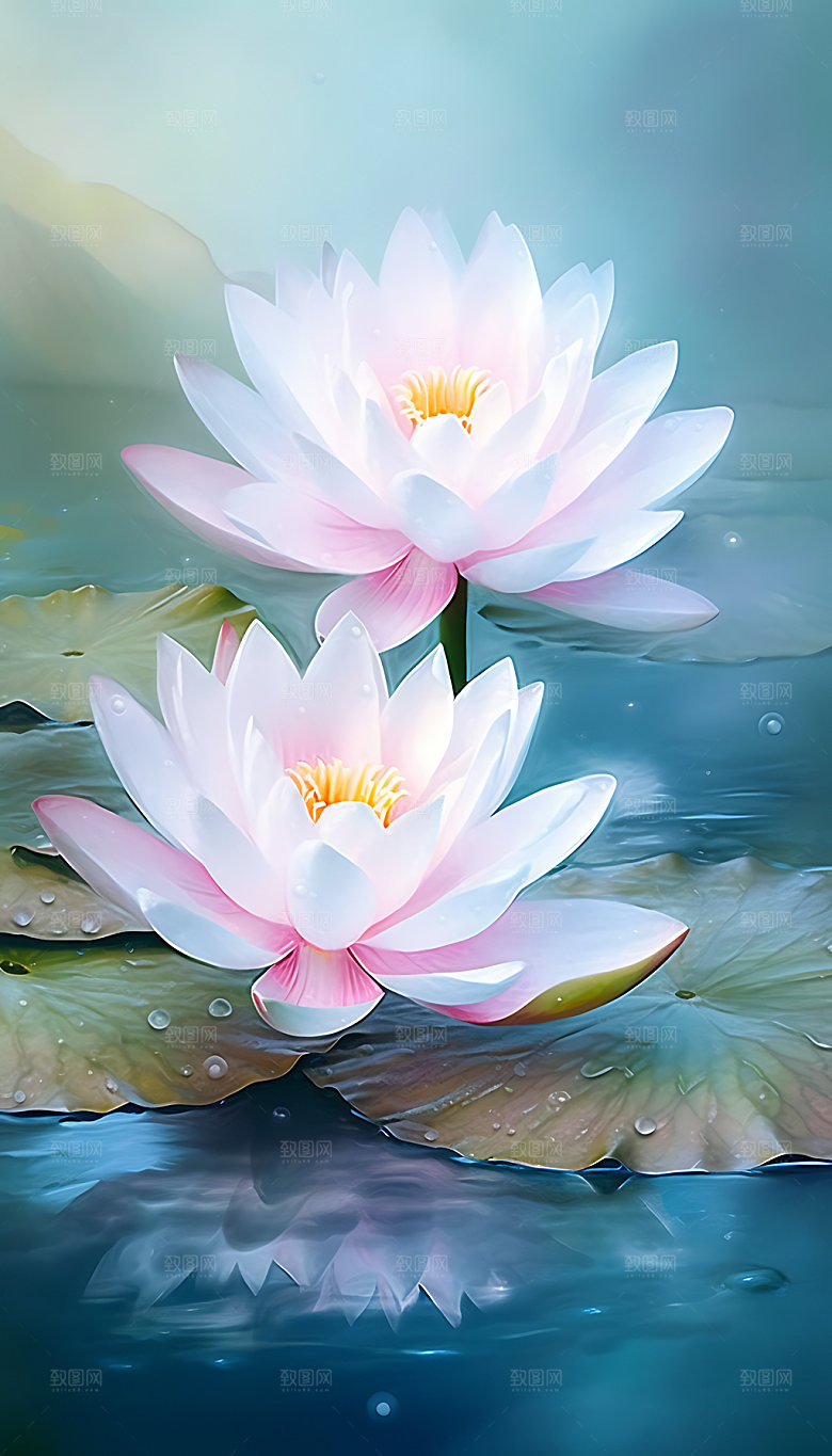 荷花手绘花卉插画