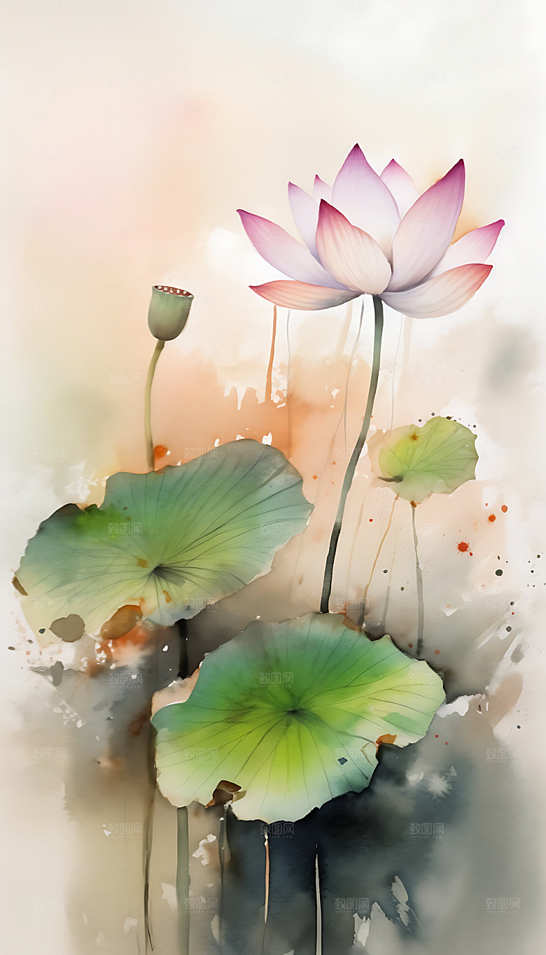 荷花清新手绘插画