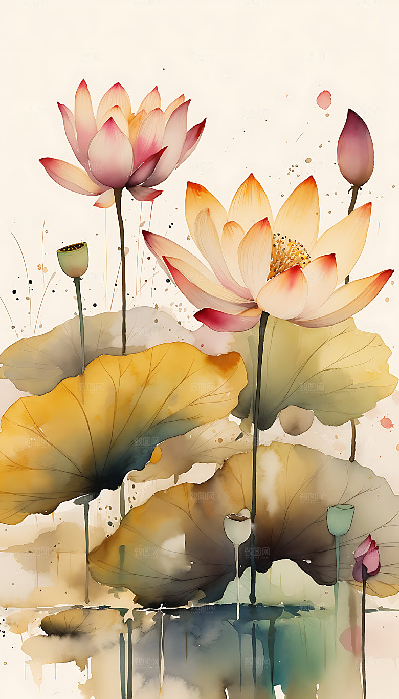 荷花清新花卉插画