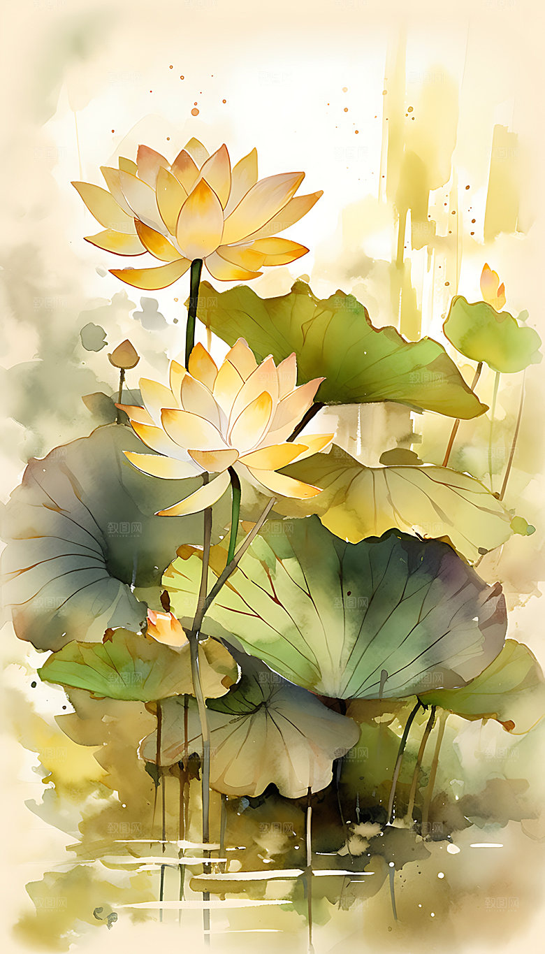 荷花清新中国风插画