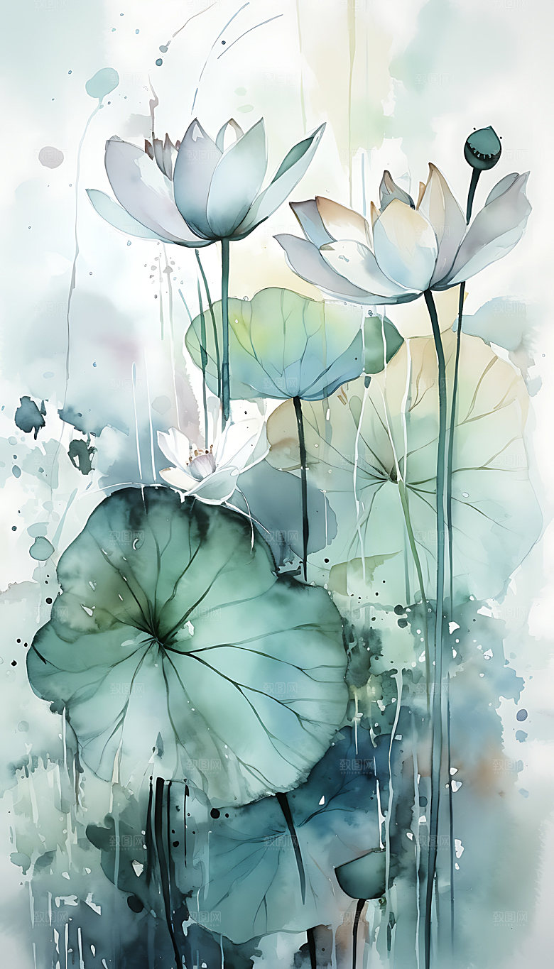 荷花清新花卉插画