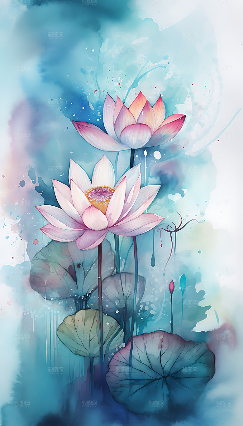 荷花中国风清新插画