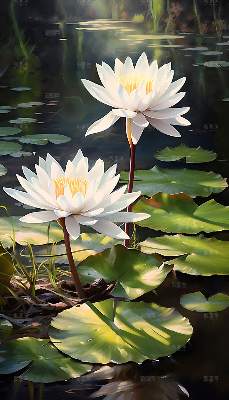 荷花中国风手绘插画