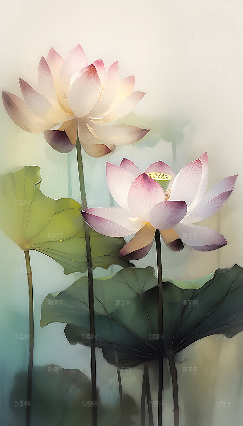 荷花中国风手绘插画