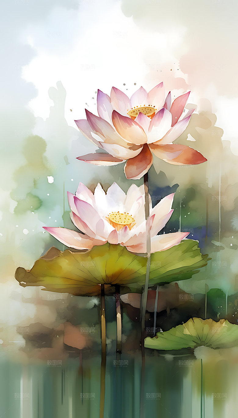 荷花花卉清新插画