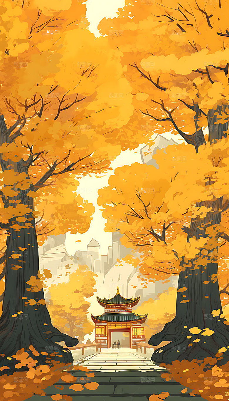 立秋风景自然插画