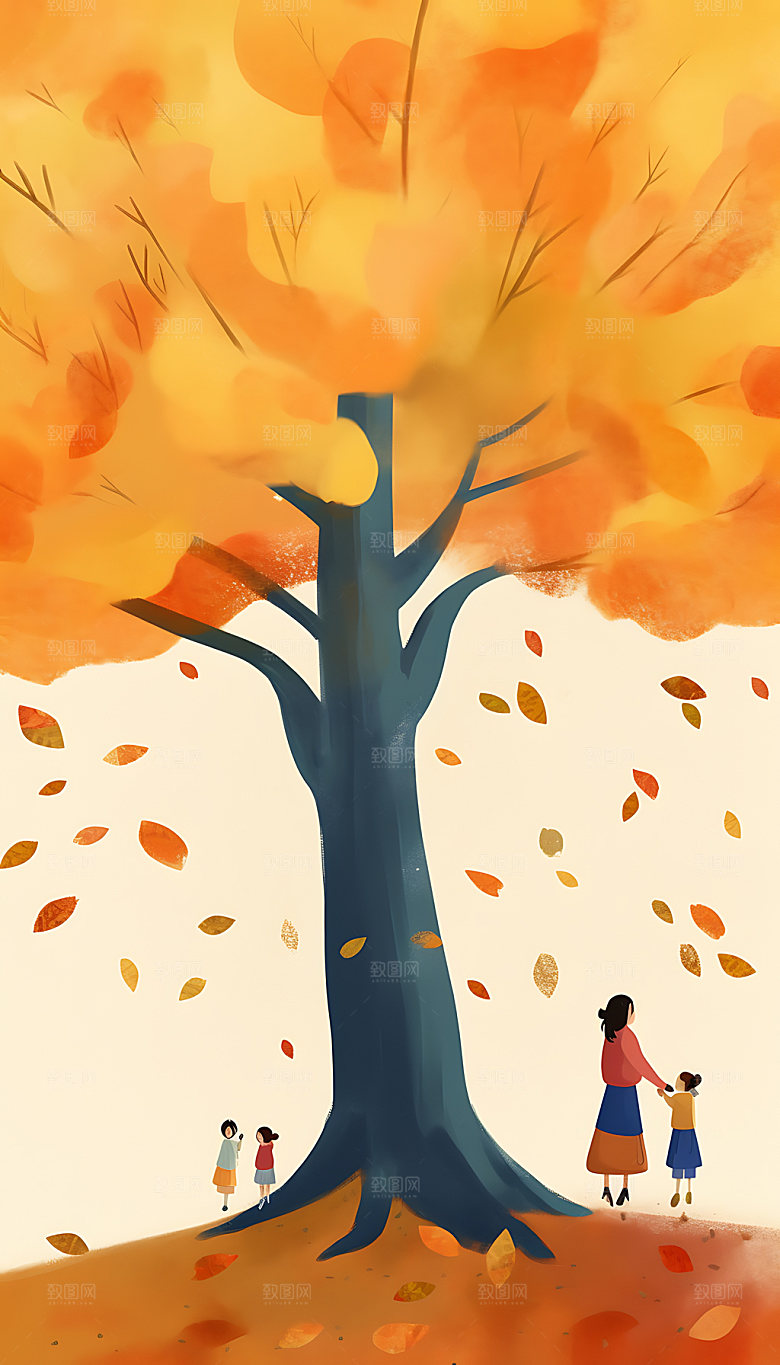 立秋自然风景插画