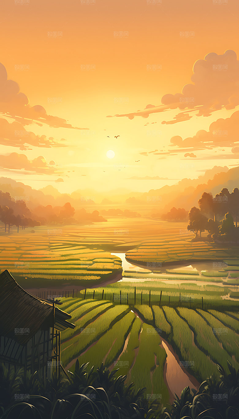 立秋秋日风景插画