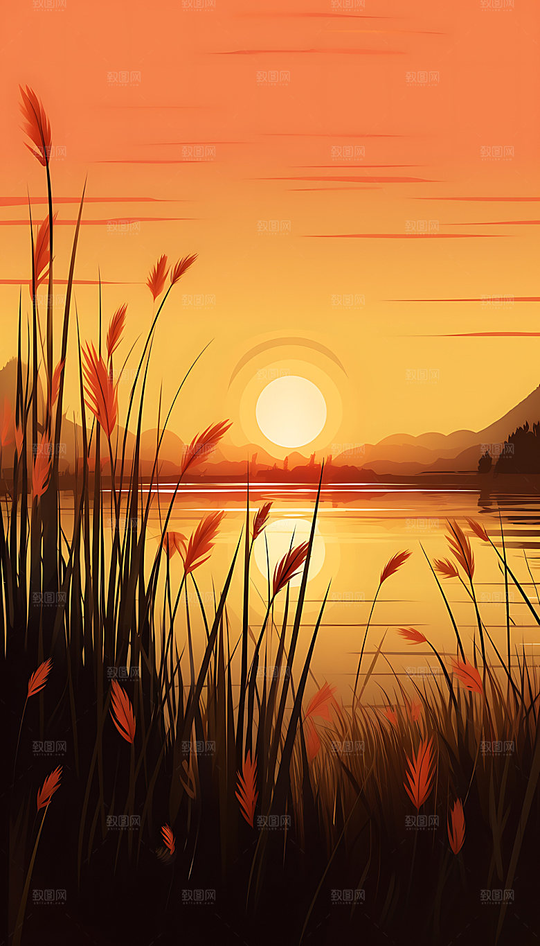 立秋自然手绘插画