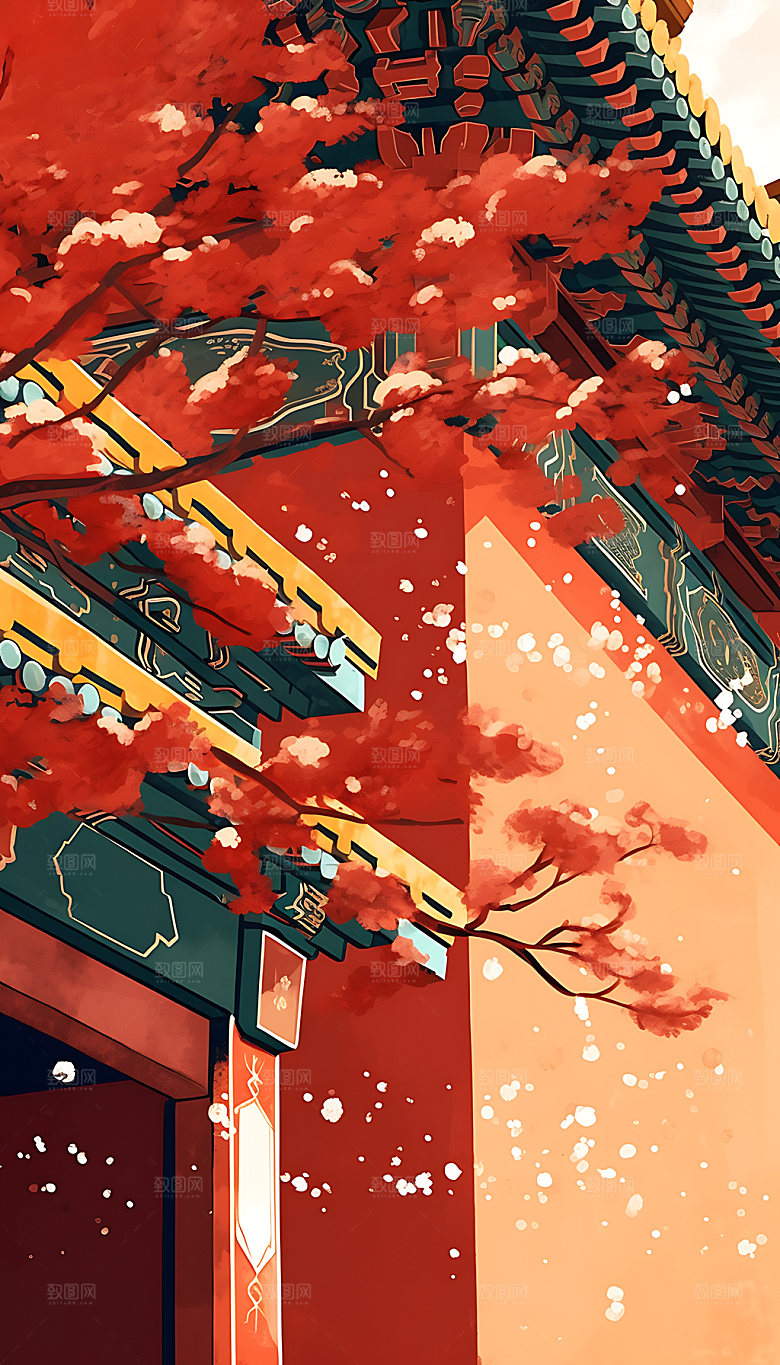 立秋手绘落叶插画