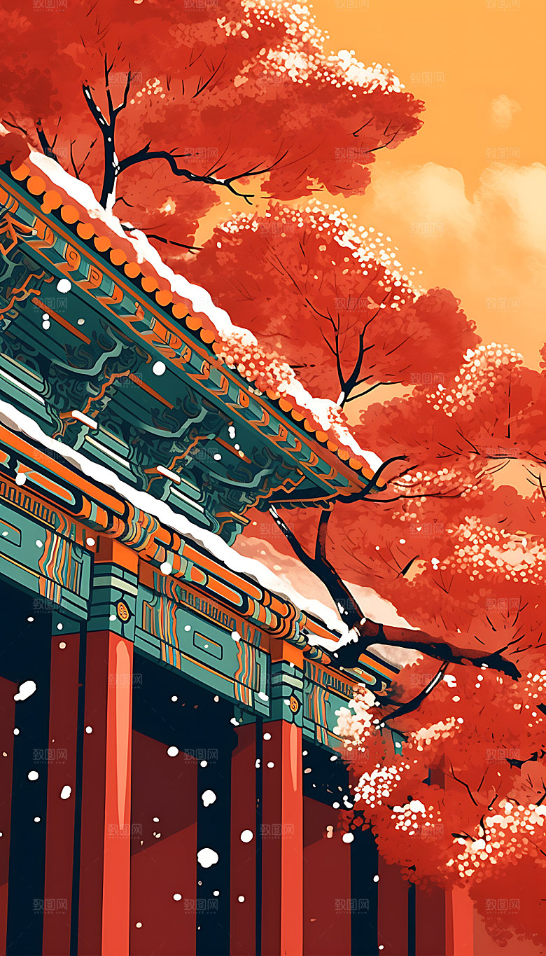 立秋风景手绘插画