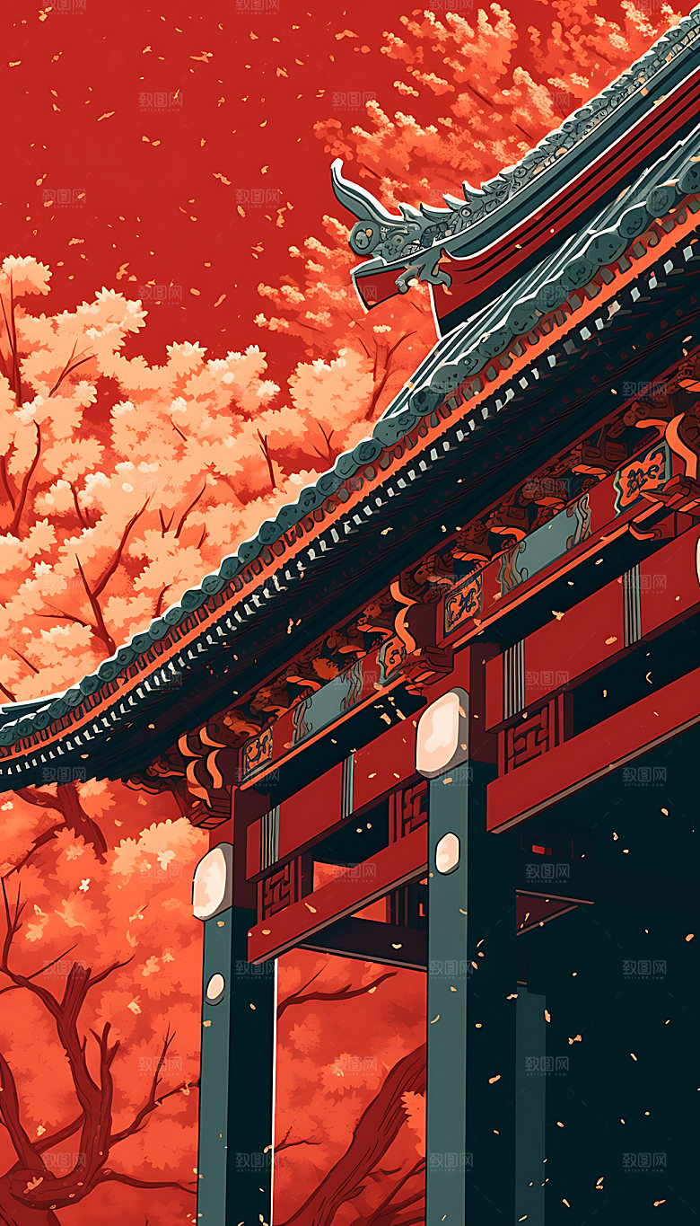 立秋风景节气插画