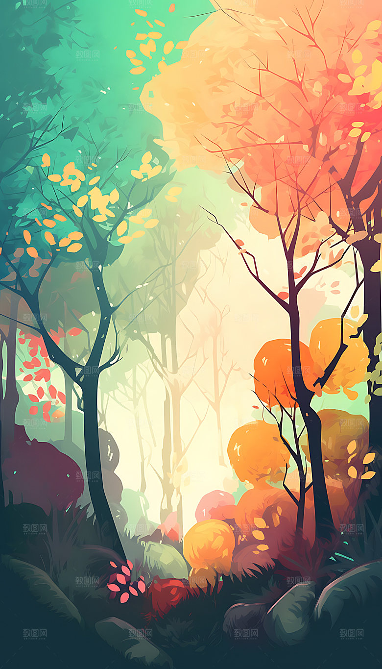立秋风景手绘插画