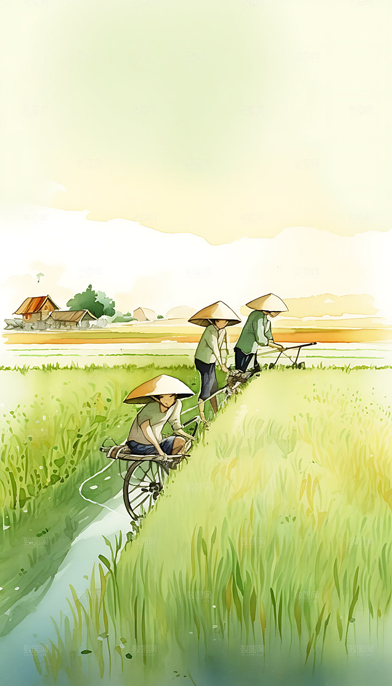 芒种节气田野插画