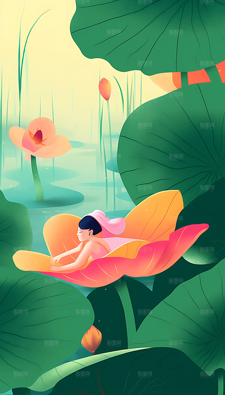 小暑手绘节气插画