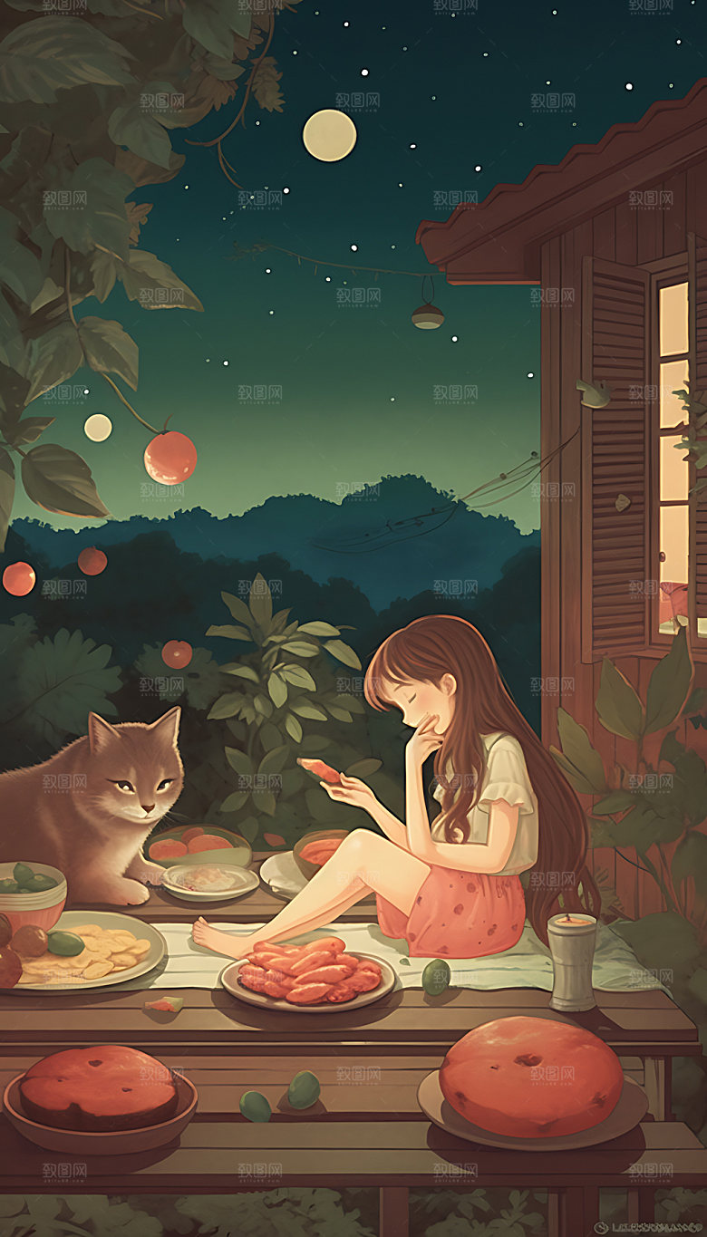 小暑节气清新插画