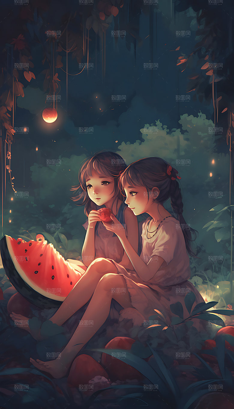 小暑节气手绘插画