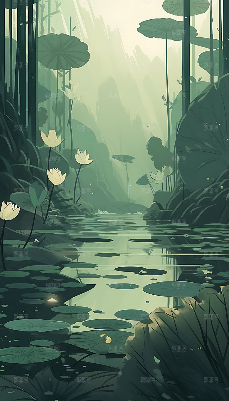 小暑夏日清新插画