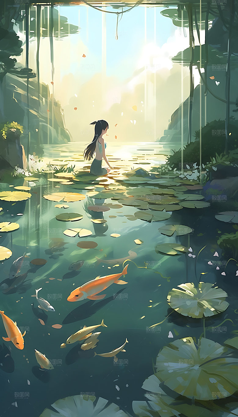 小暑炎热夏日插画
