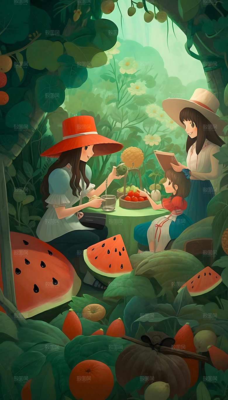 小暑炎热手绘插画