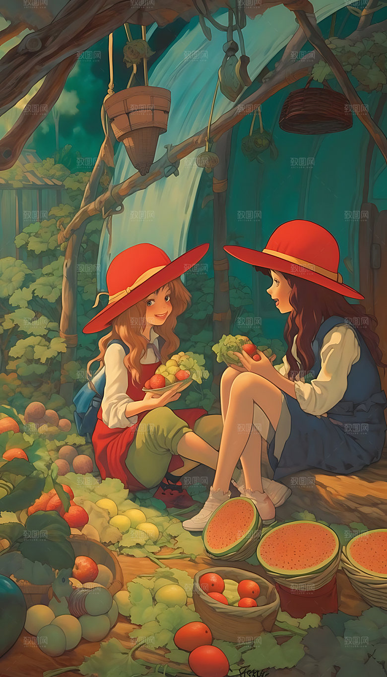 小暑节气炎热插画