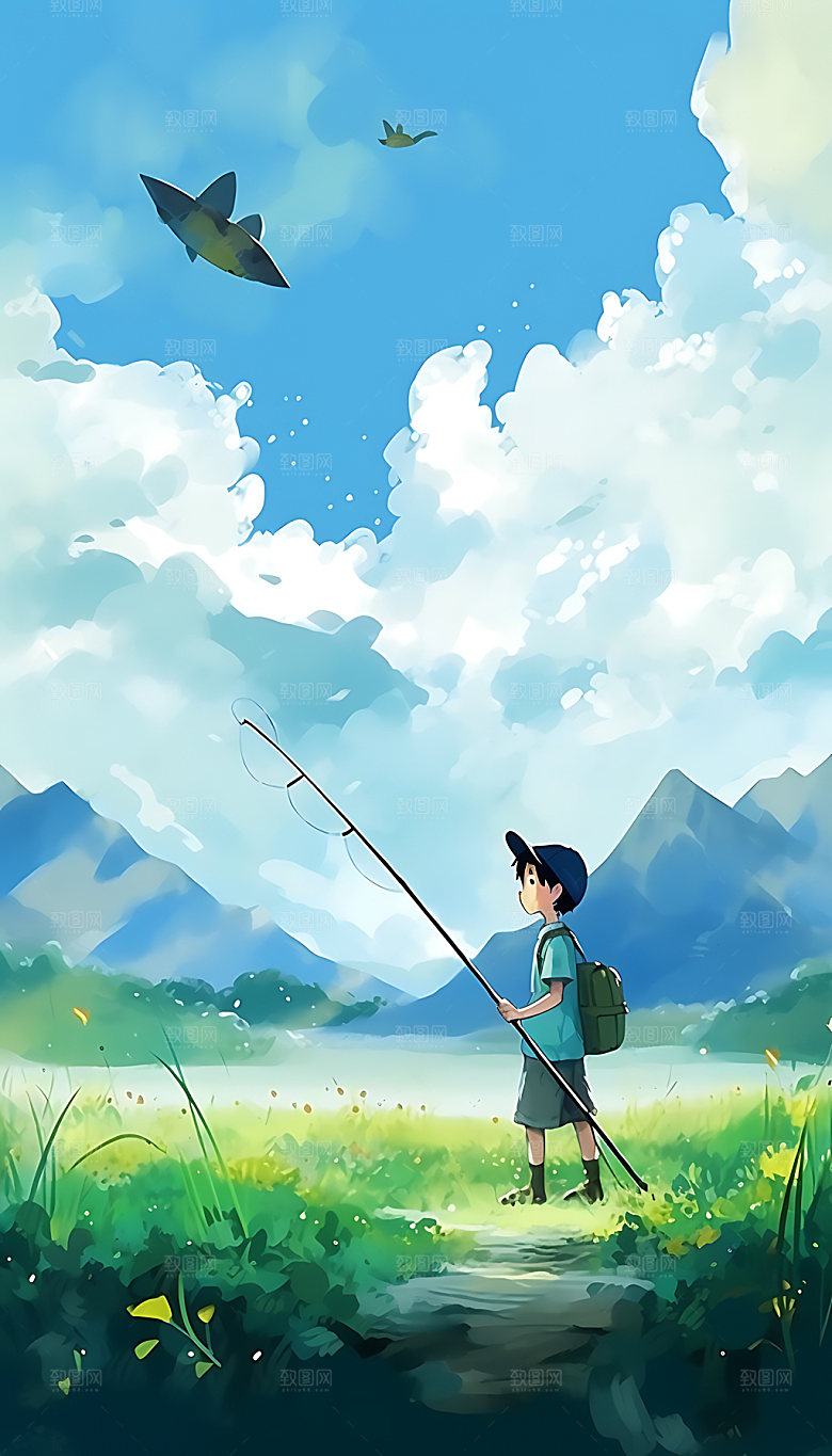 夏至清新炎热插画