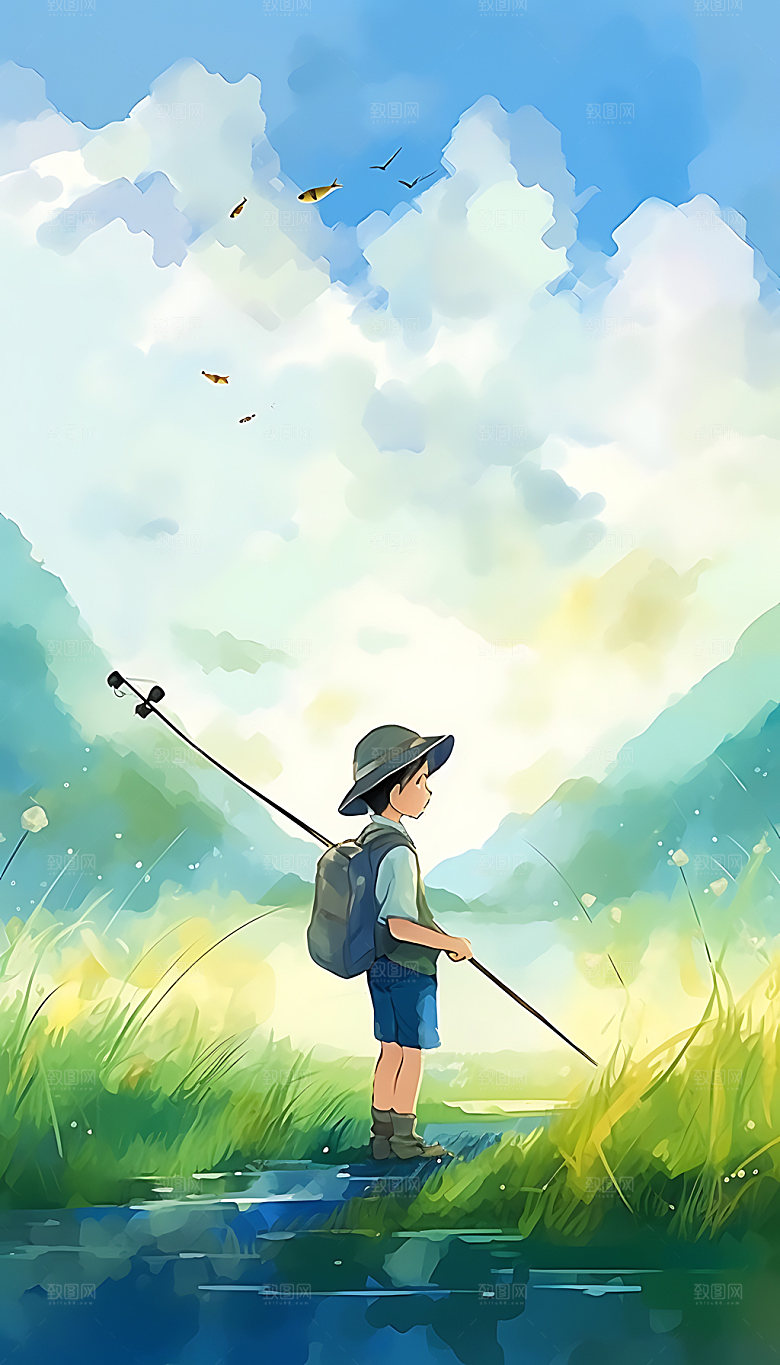 夏至夏季清新插画