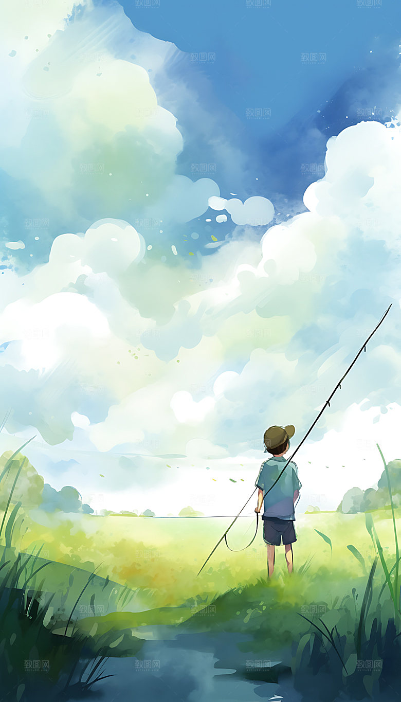 夏至炎热自然插画