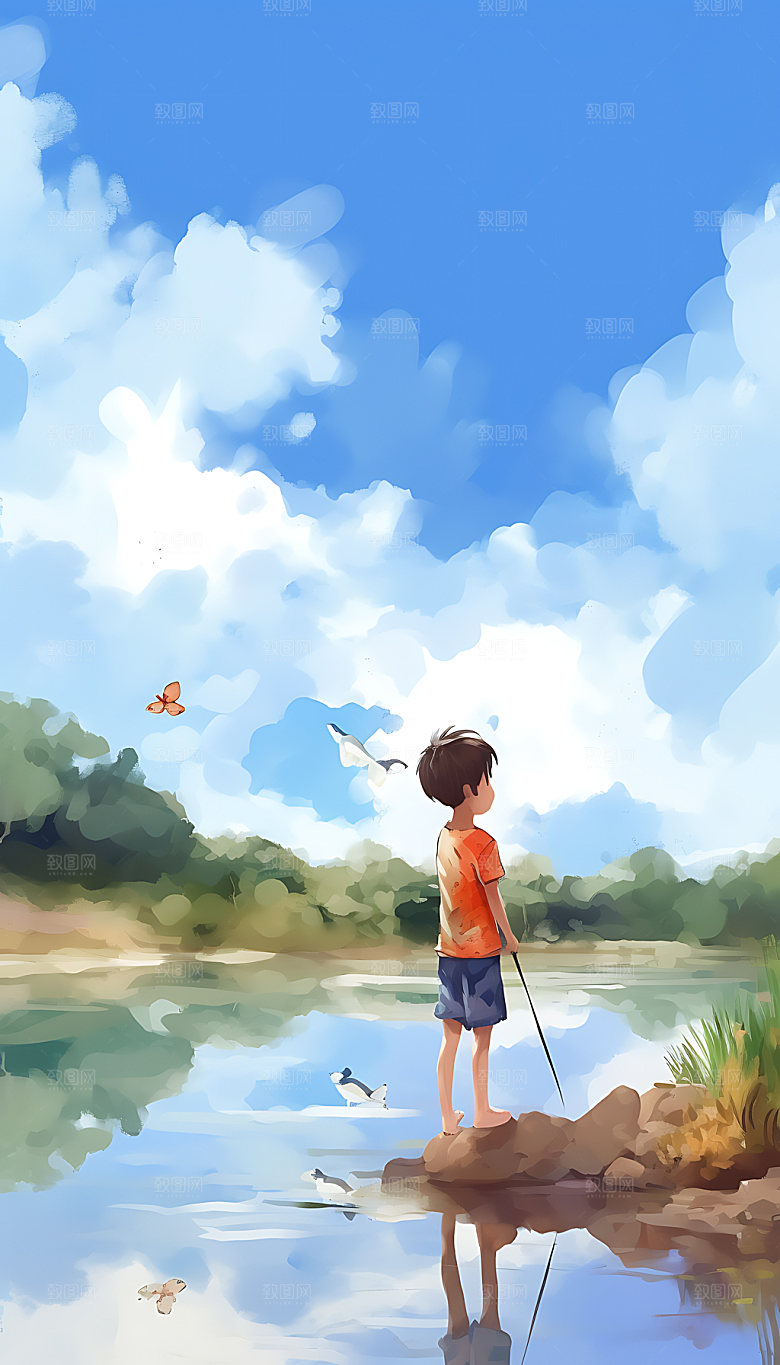 夏至炎热清新插画