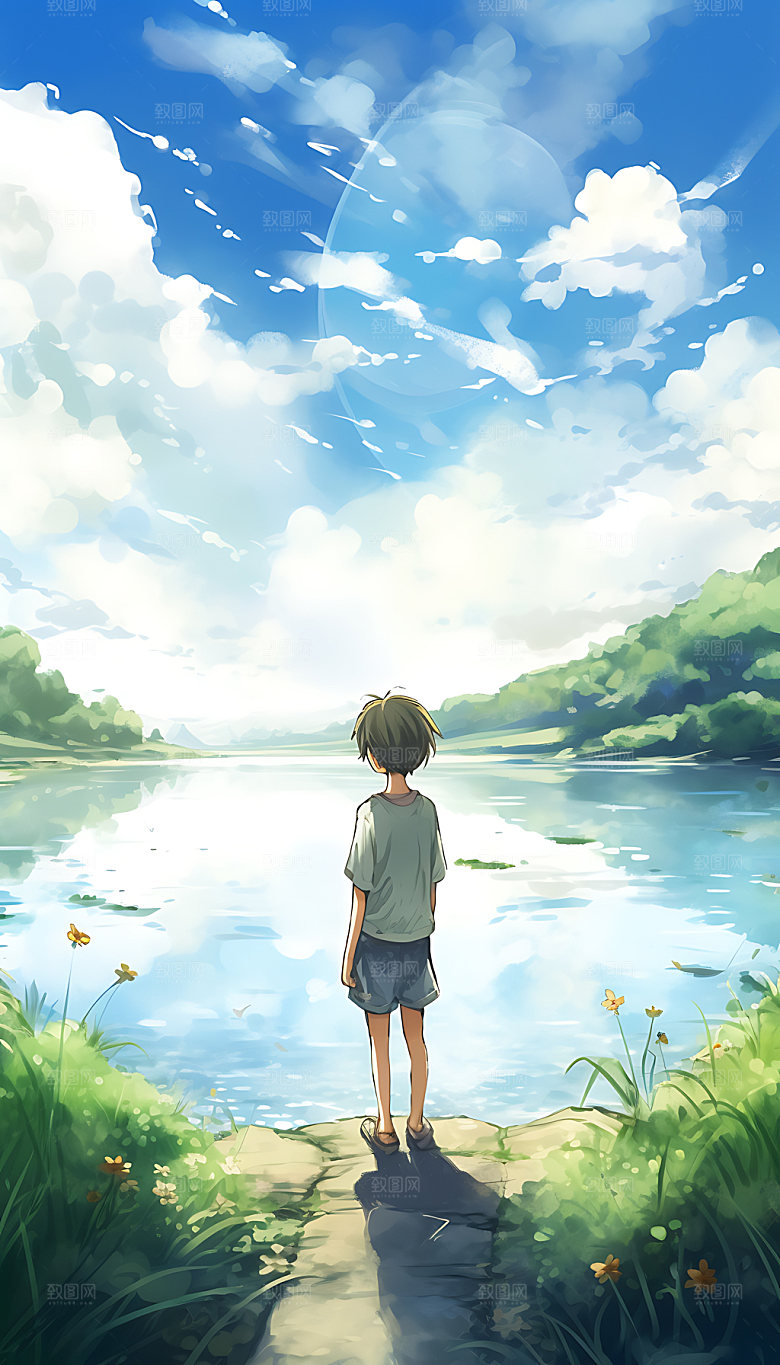 夏至夏日清新插画