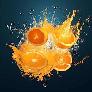 橙汁飞溅橙子果汁摄影图