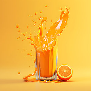 橙汁飞溅饮料特写摄影图