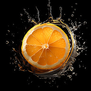 橙汁飞溅特写橙子摄影图