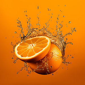 橙汁飞溅特写创意摄影图
