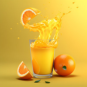 橙汁飞溅特写果汁摄影图