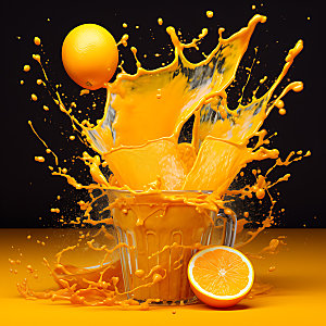 橙汁飞溅创意饮料摄影图
