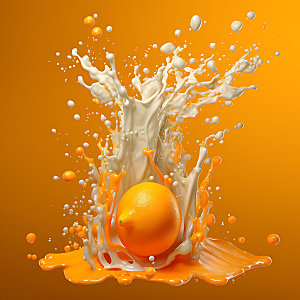橙汁飞溅创意特写摄影图
