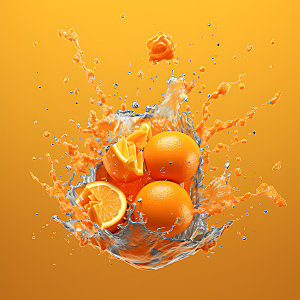 橙汁飞溅橙子创意摄影图