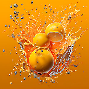 橙汁飞溅橙子饮料摄影图